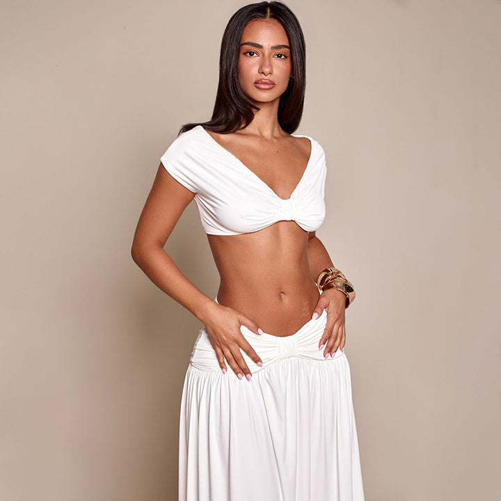 Damer Elegant Cropped Top og Maxiskjørt Sett Skjora