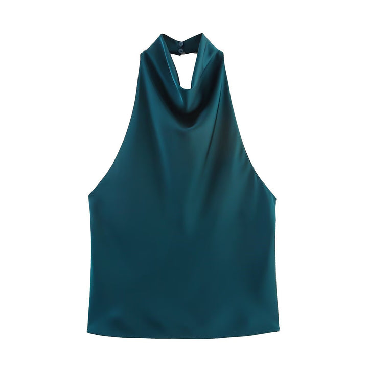 Dame elegant halterneck topp med flytende snitt og dekorative detaljer Skjora