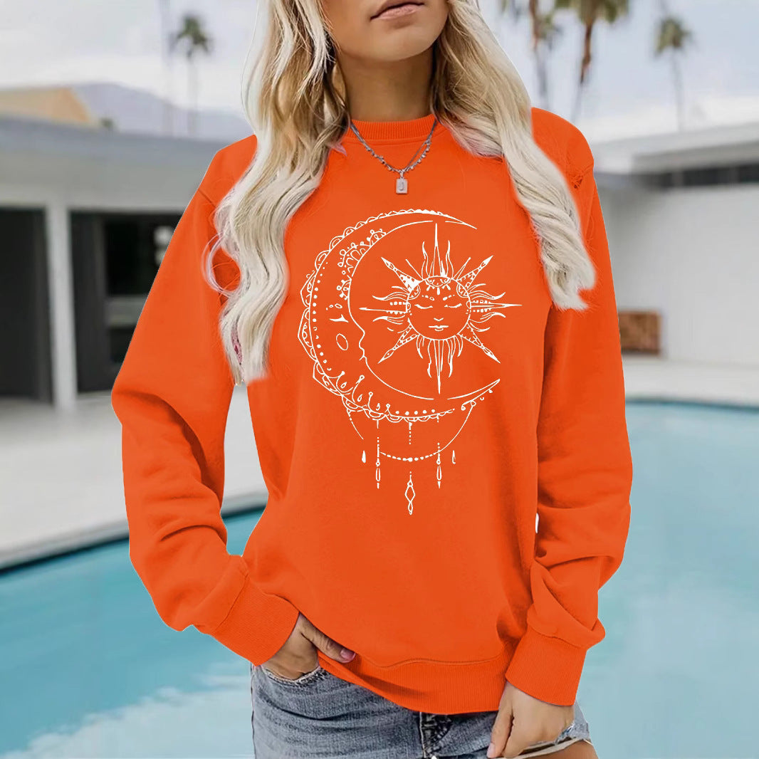Dames sweatshirt med kunstnerisk sol- og måne-design Skjora