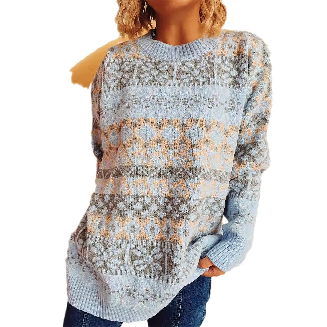 Woman comfortable sweater with traditional Norwegian pattern and relaxed fit Skjora