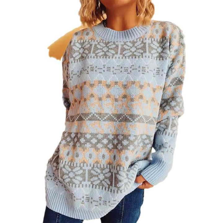 Woman comfortable sweater with traditional Norwegian pattern and relaxed fit Skjora