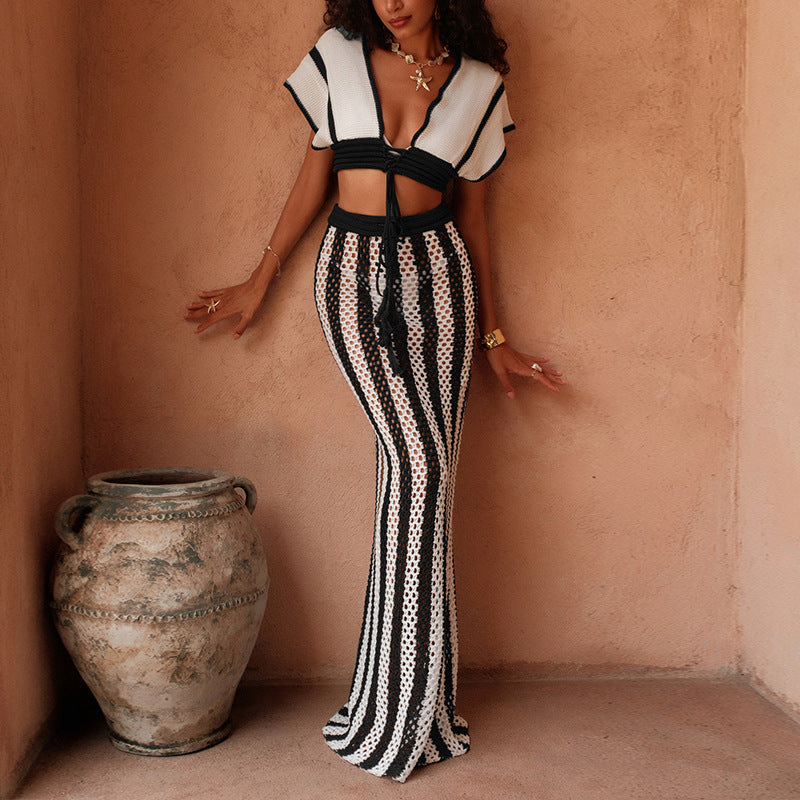 Damen Crop-Top und eleganter Palazzo-Hose Set Skjora