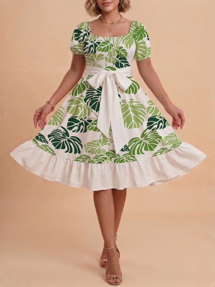 Damen Verspieltes Maxikleid mit Bärenmuster und taillierbarem Band Skjora