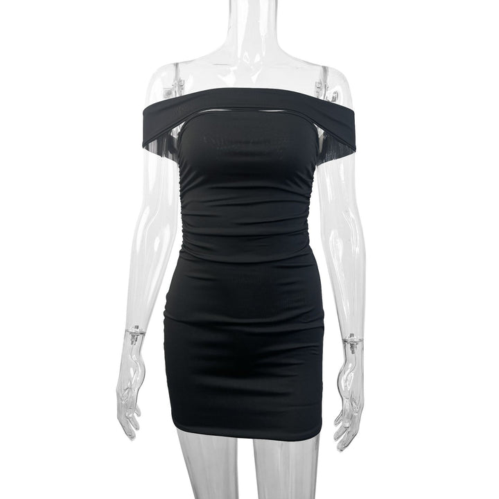 Damer Asymmetrisk Mini kjole med komfortabel rynking og skulderfri design Skjora