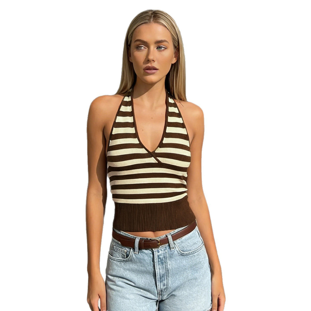Dame sporty crop-top med justerbar ryggdesign og kontrasterende striper Skjora