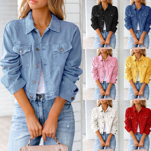 Dame Korte Denim Jakke med Modisnitt Skjora