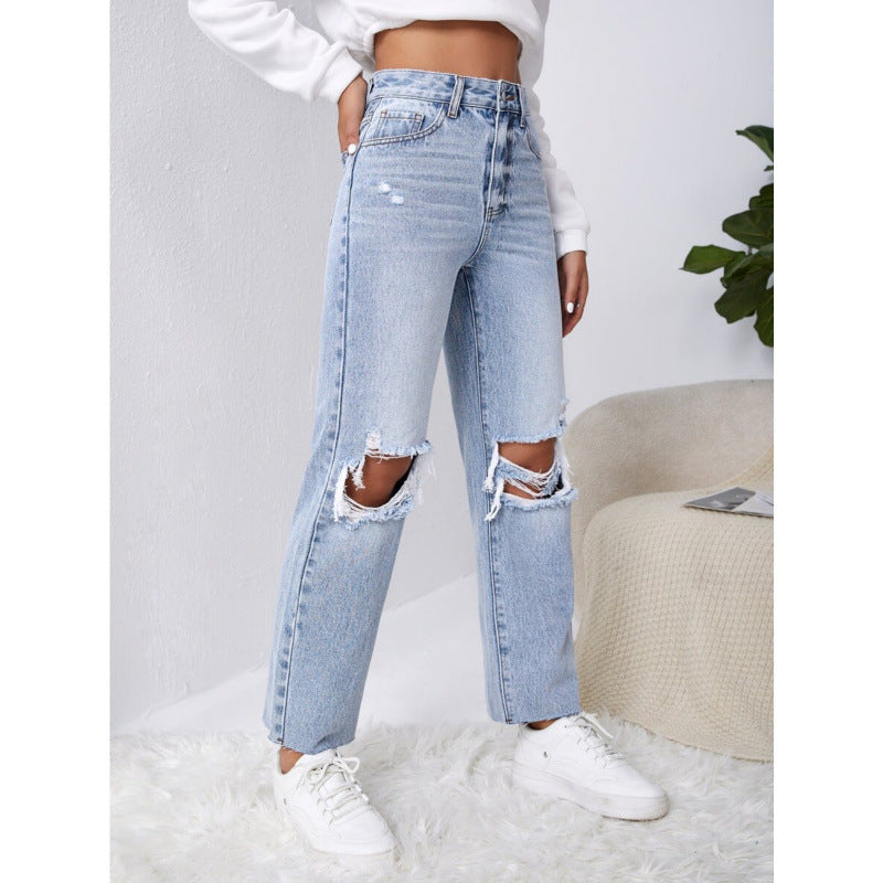Dame Mom-Jeans i vintage-look med ødelagte effekter Skjora