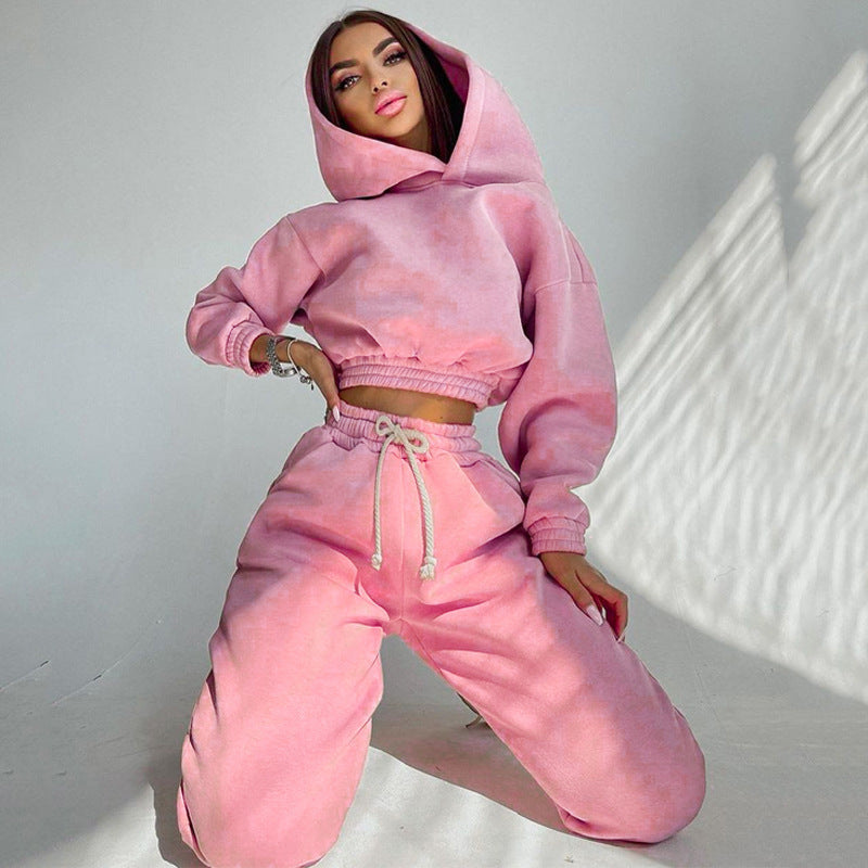 Kvinnens Casual Sweat Loungewear Set med Cropped Hoodie og Komfortable Bukser Skjora