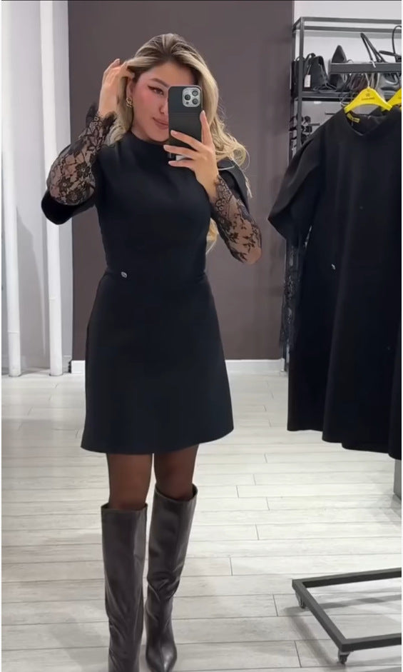 Kvinnes Elegant Kjole med Blonder og Fitted Snitt Skjora
