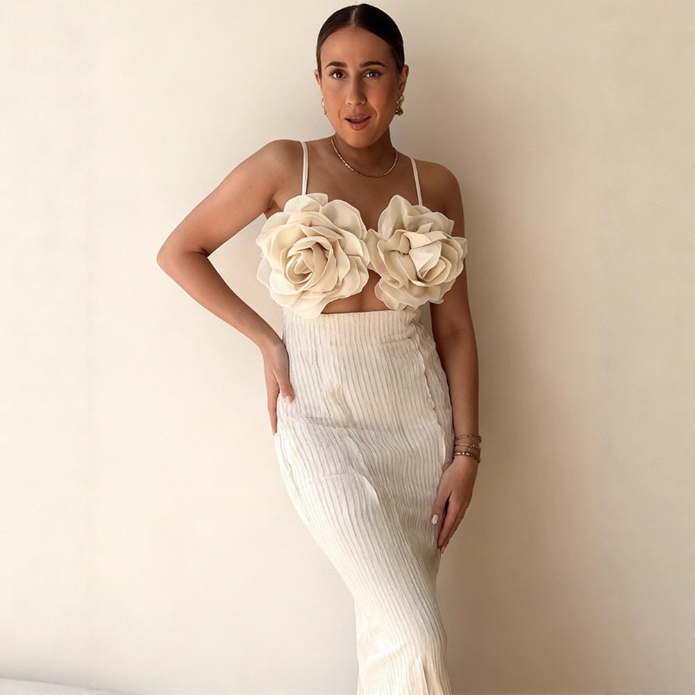 Damer crop top med blomstret 3D blomsterapplikasjoner og elegant snitt Skjora