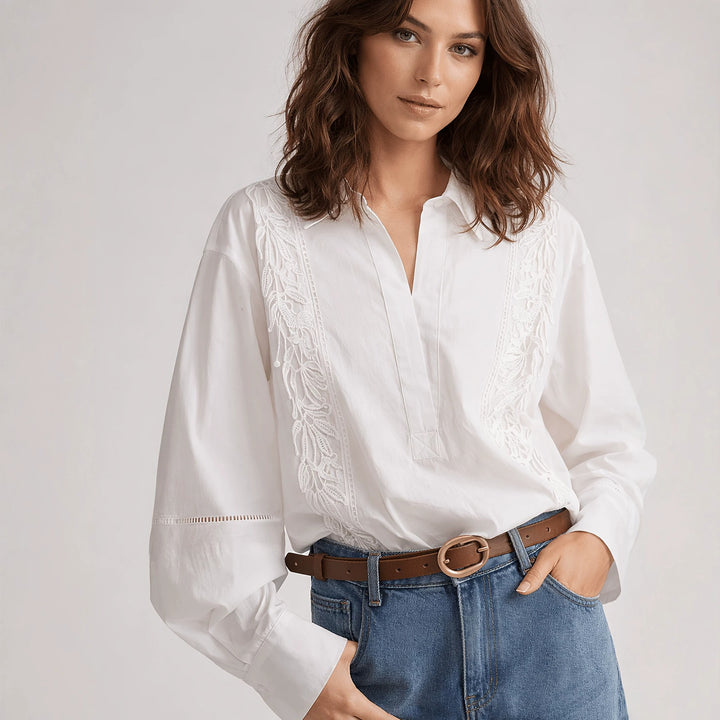 Ladies' Elegant Blouse with fine embroidery details Skjora