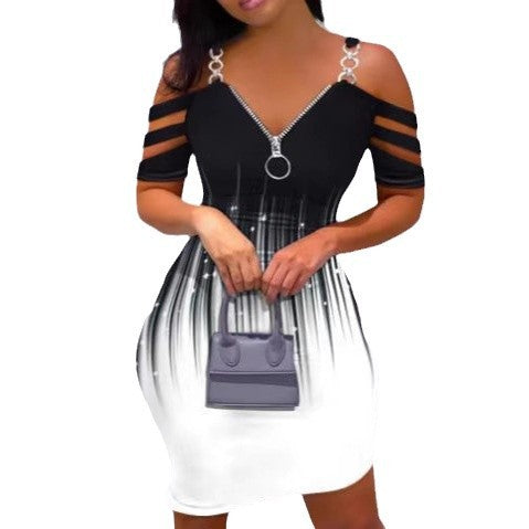 Damekjole med off-shoulder-design og glidelåsdetalj Skjora