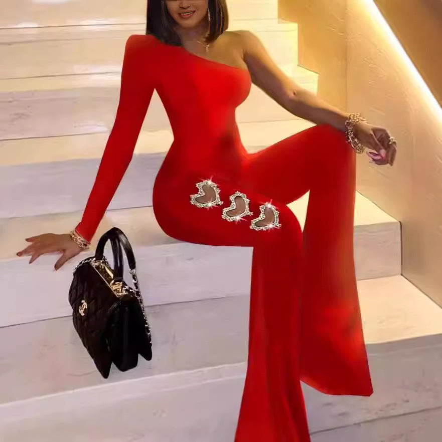 Dame Elegant en-sidig Flare Jumpsuit med dekorative dekorasjoner Skjora