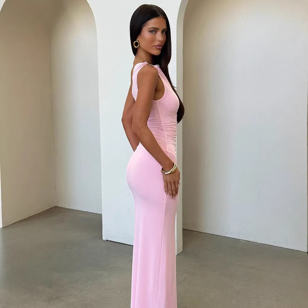 Damen Elegantes Maxikleid mit asymmetrischem Design und raffinierten Rüschen Skjora