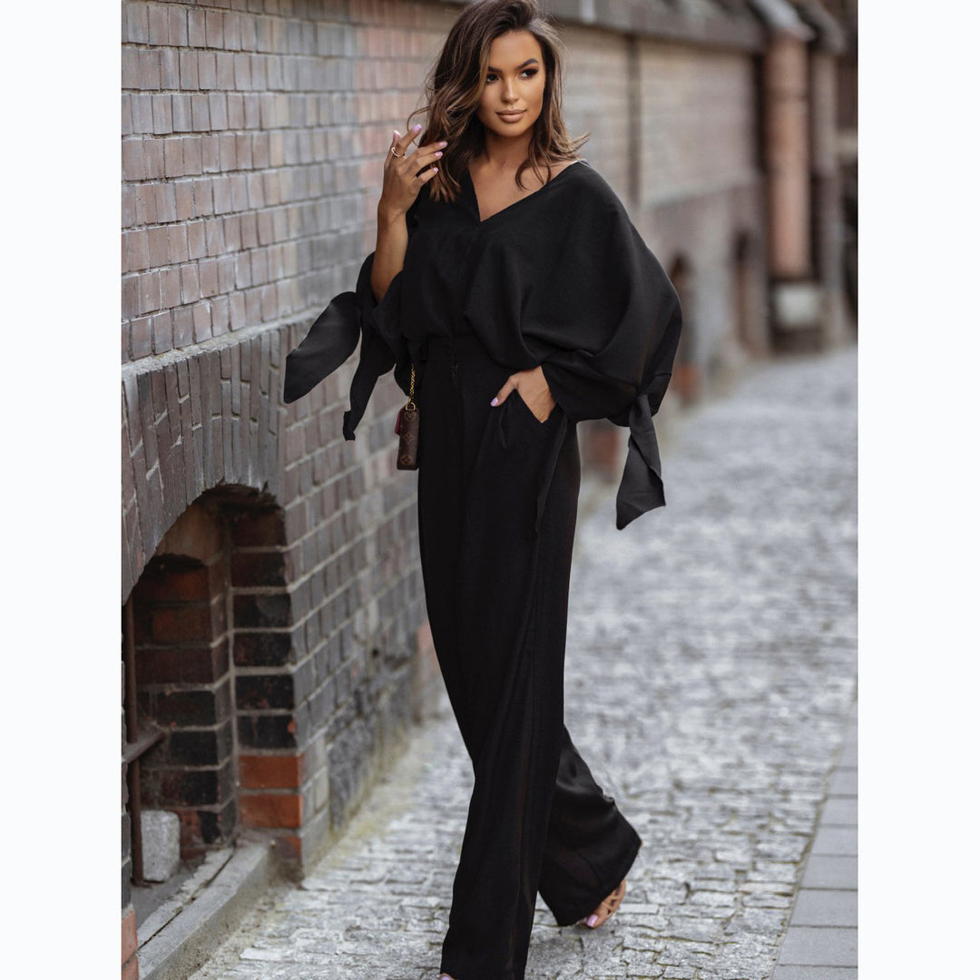 Dame Elegant Jumpsuit med Bred Ermer og Smal Livbelte Skjora