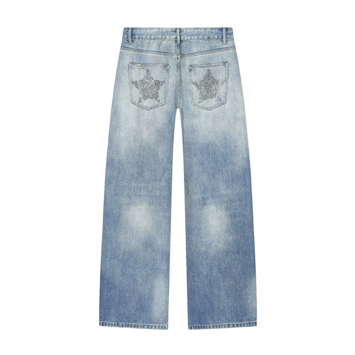 Dame Denim-jeans med glitrende stjernestrykk Skjora