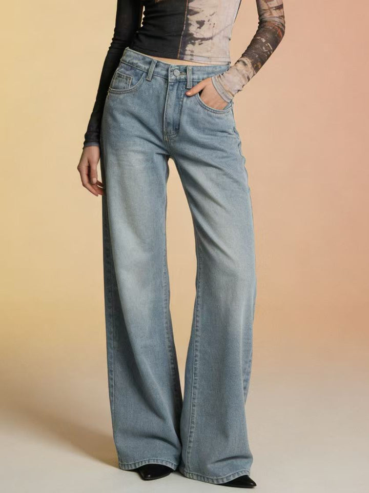 Women's baggy denim jeans with vintage wash and high waist Skjora