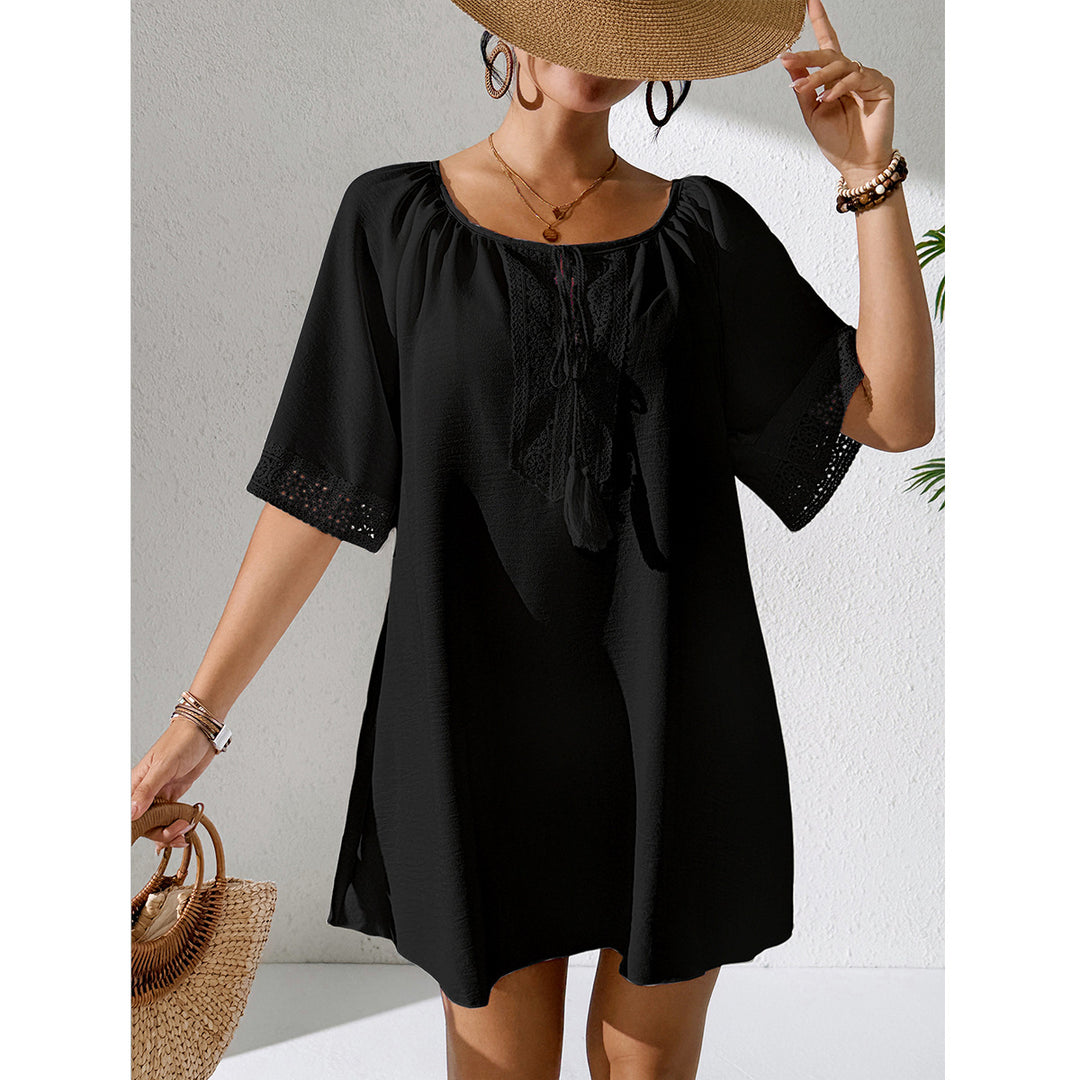 Damen luftiges Strandkleid mit verzierten Ärmeln Skjora