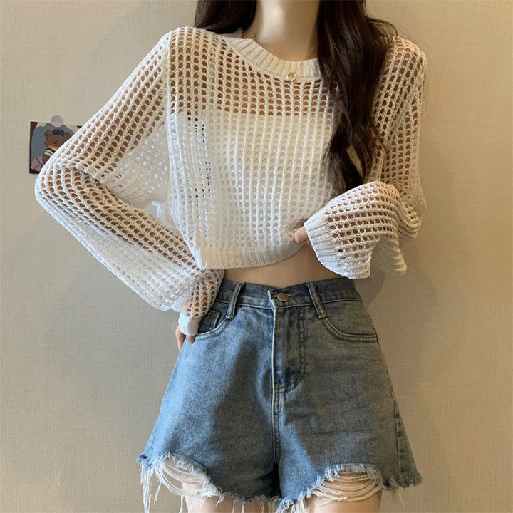 Kvinnens mesh genser med trendy crop design Skjora