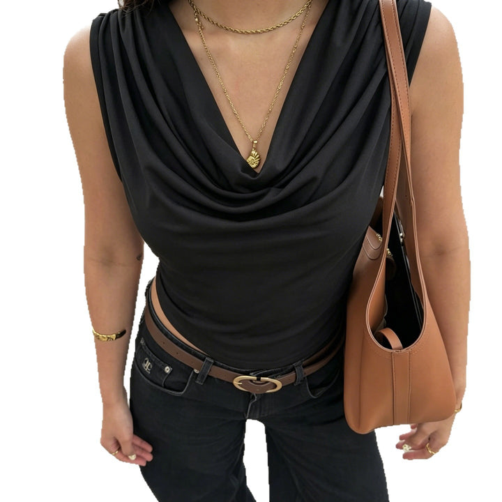 Damer elegant Cowl Neck Tanktop med fine perlepynt Skjora