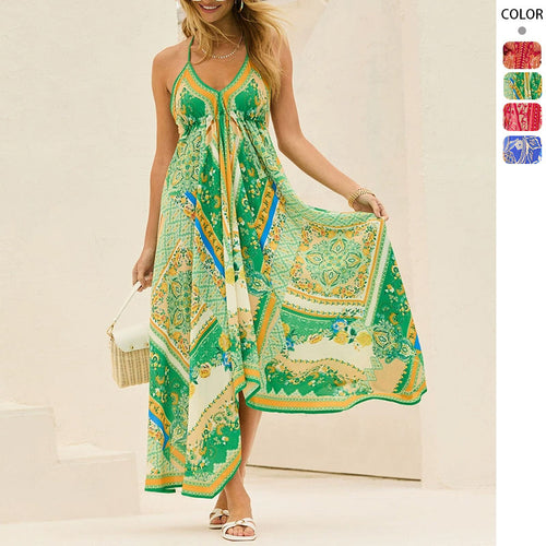 Dame Airy Maxi Kjole med Lekent Halterneck Design og Blomsterdetaljer Skjora