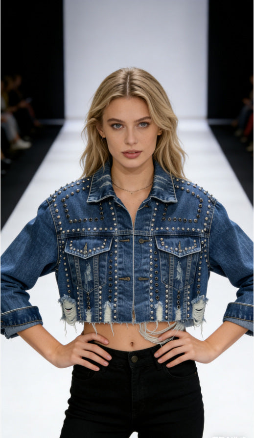 Kvinnes trendy casual denimjakke med pyntede detaljer Skjora