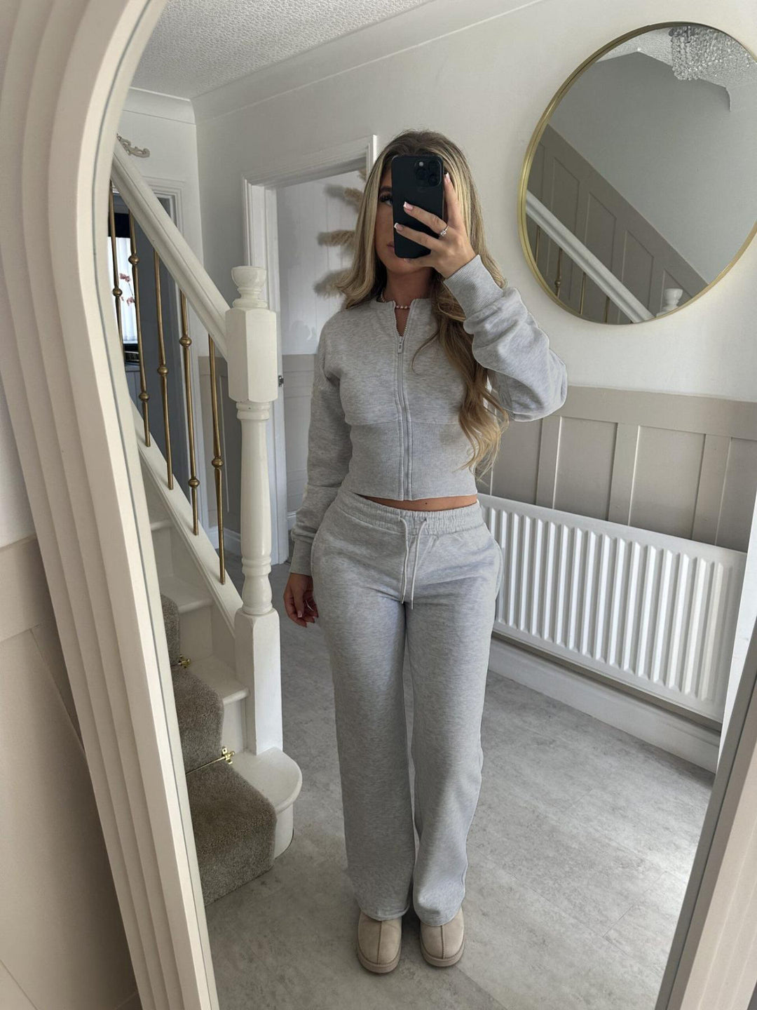 Dame Casual Cropped Hoodie og Joggebukse Sett med Elastisk Midje