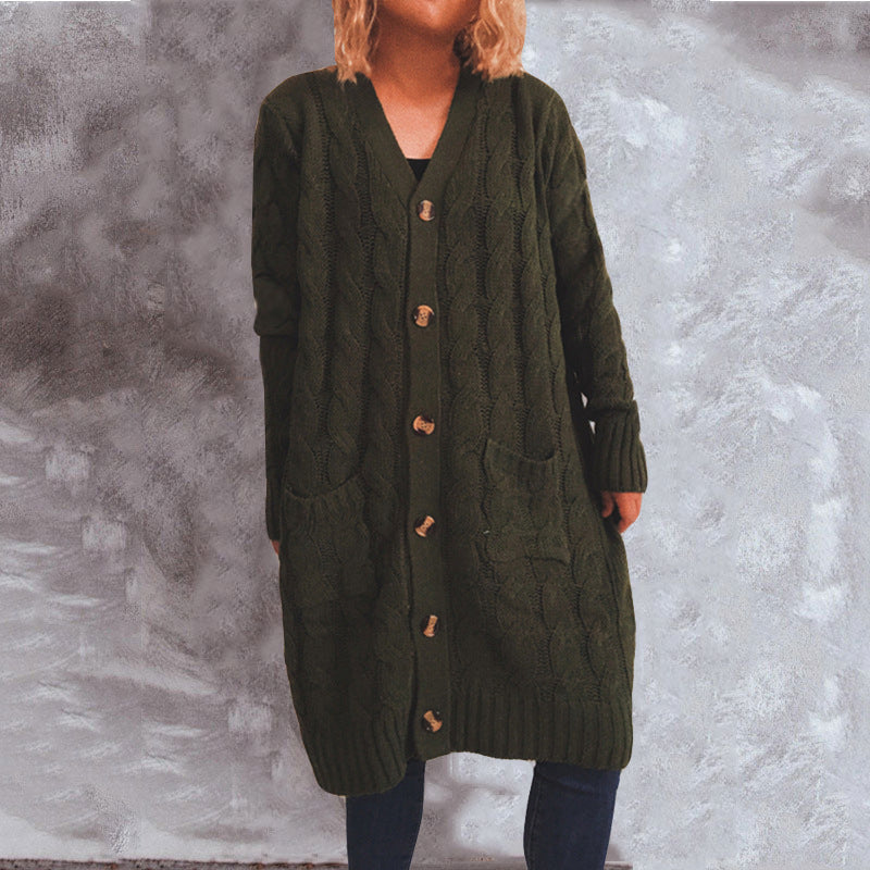 Dames chunky strikket cardigan med lommer og knappdetaljer Skjora