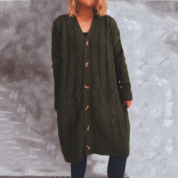Dames chunky strikket cardigan med lommer og knappdetaljer Skjora