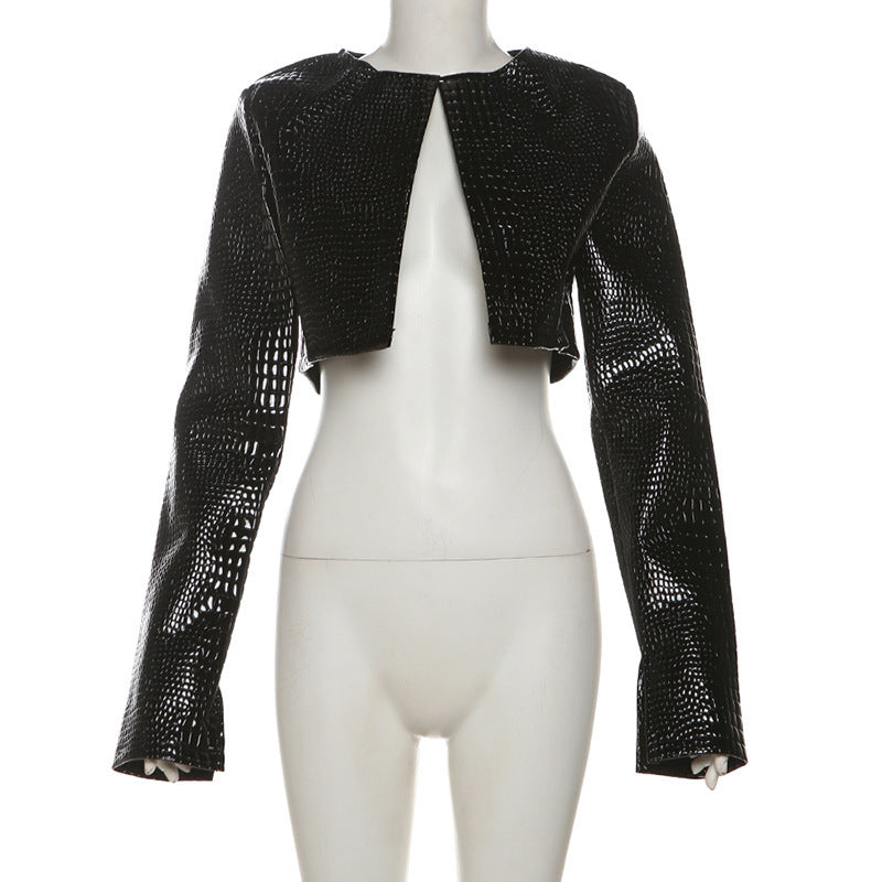 Women's Cropped Faux Leather Jacket in a fashionable Snakeskin Look Skjora