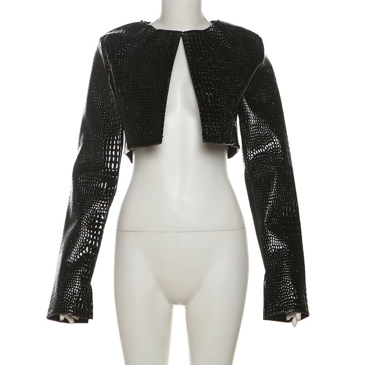Women's Cropped Faux Leather Jacket in a fashionable Snakeskin Look Skjora