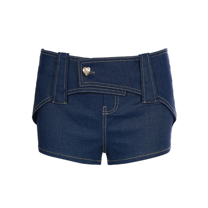Dame denim shorts med høy midje og stilige detaljer Skjora