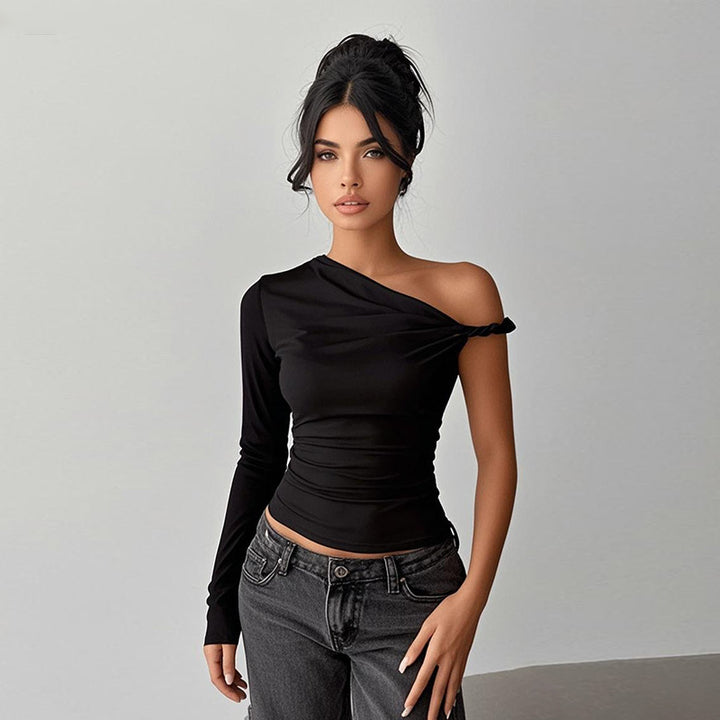 Damer asymmetrisk langermet topp med off-shoulder design Skjora