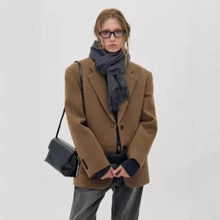 Damer Klassisk Oversized Ull Blazer Skjora