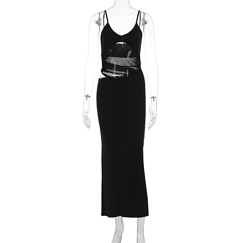 Dame elegant gulvlang wrap kjole med fine stropper og figurskapende design Skjora