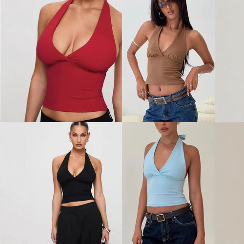 Damer elegant Cropped Top med smakfull V-hals og rynkede detaljer Skjora