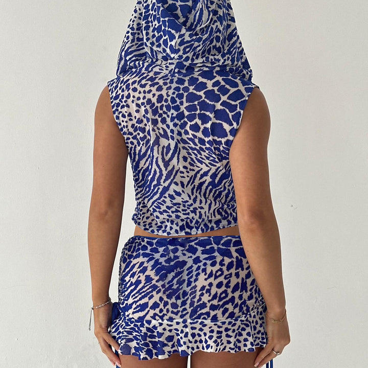 Dame sporty bikiniset med hette og leken volangdesign Skjora
