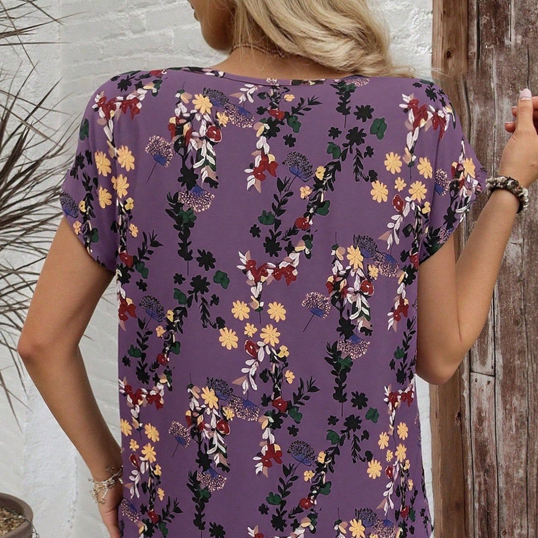 Dame chiffonbluse med blomsterdesign og vid snitt Skjora