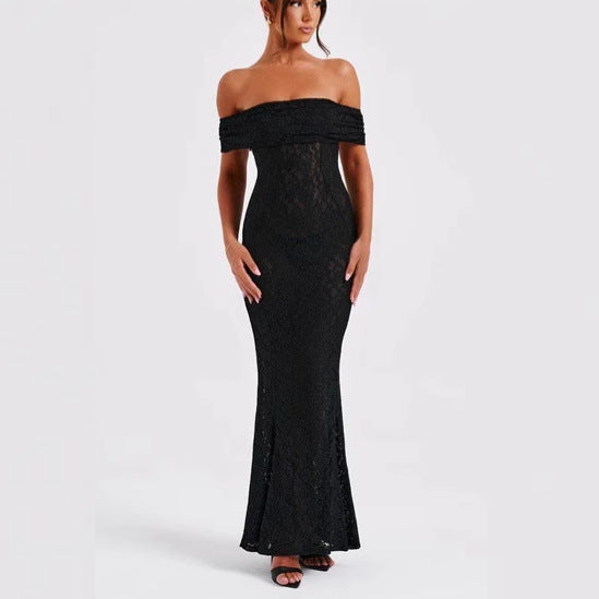 Dame Forførende blonde maxikjole med off-shoulder design Skjora