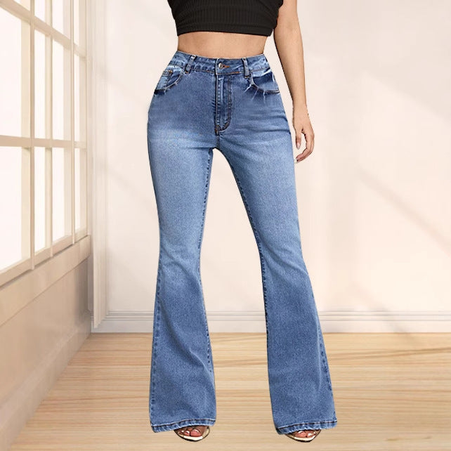 Kvinnelige utsvingte jeans med dekorative sløyfer Skjora