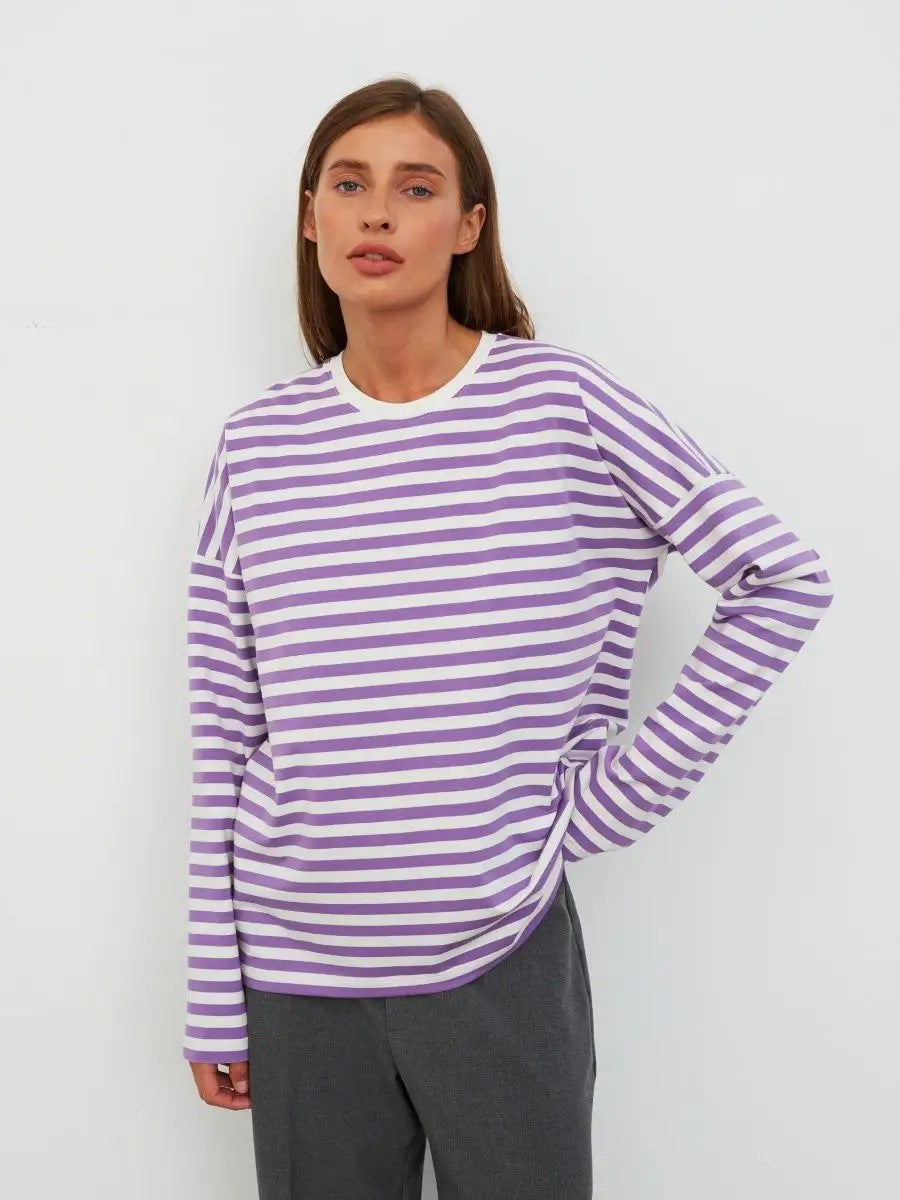 Kvinne Langermet Skjorte med Fasjonabelt Stripesmønster Skjora
