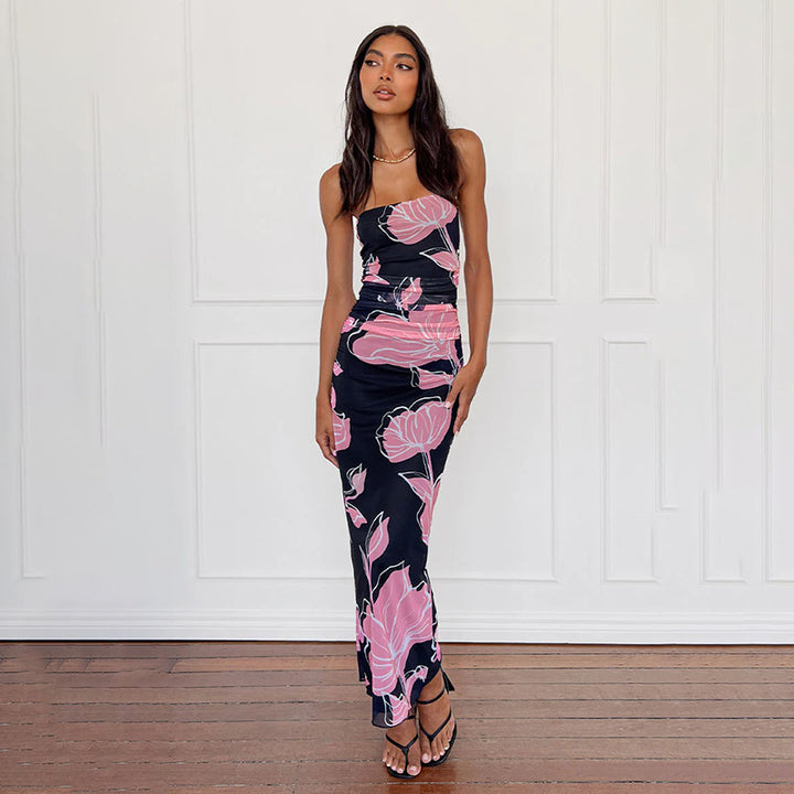 Damer elegant off-shoulder maxikjole med blomsterdesign Skjora