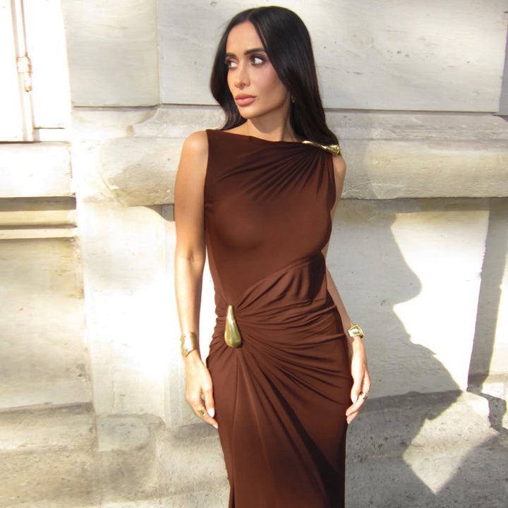 Dame Elegant Maxikjole med asymmetrisk snitt og drapert detalj Skjora