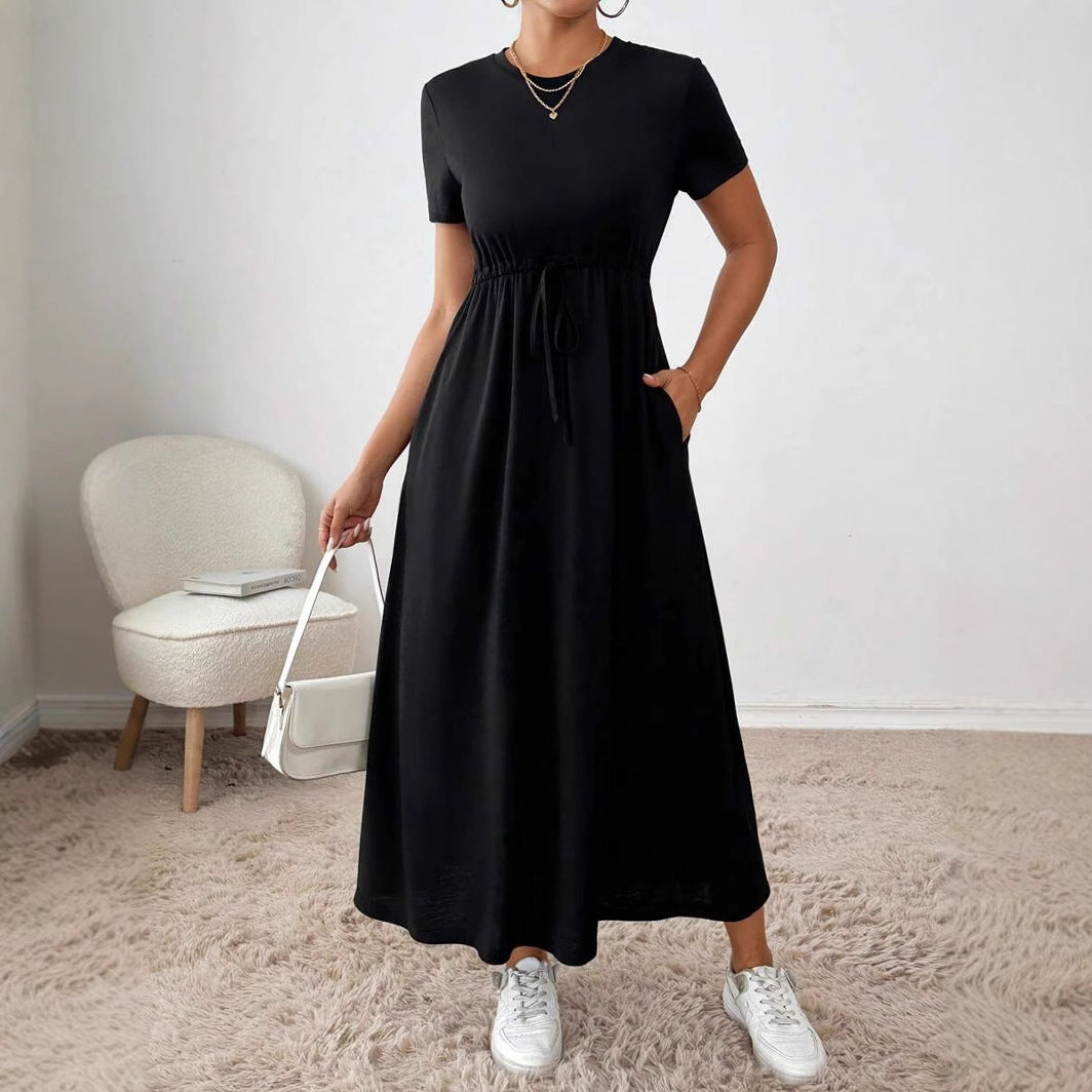 Damer casual maxikjole med elastisk midje og rundhals Skjora