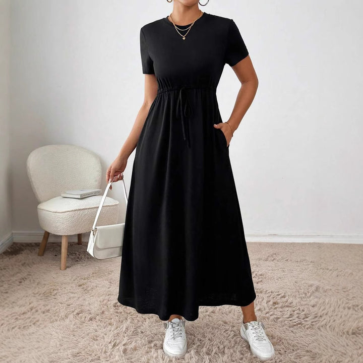 Damer casual maxikjole med elastisk midje og rundhals Skjora