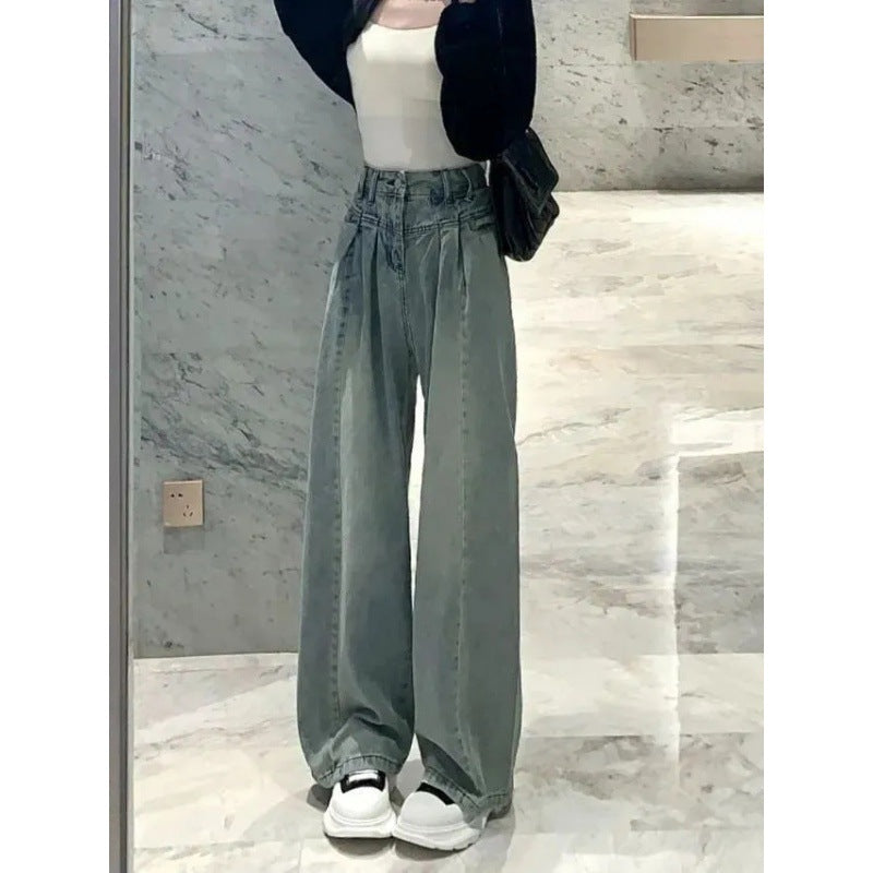 Kvinners vide høytekkede jeans med elegant midjebånddesign Skjora