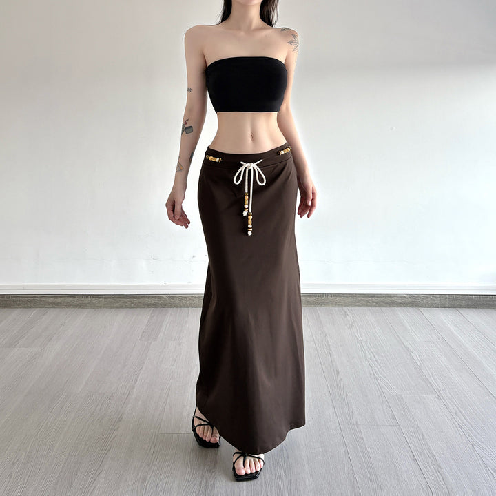 Dame Lengre Jersey-skirt med justerbar midje og lekne detaljer Skjora