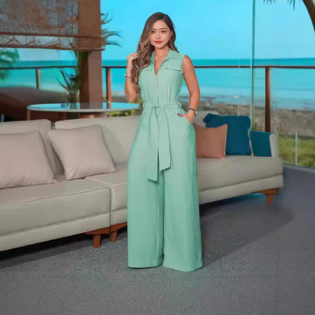 Dame Luftig Jumpsuit med belte og lommer Skjora