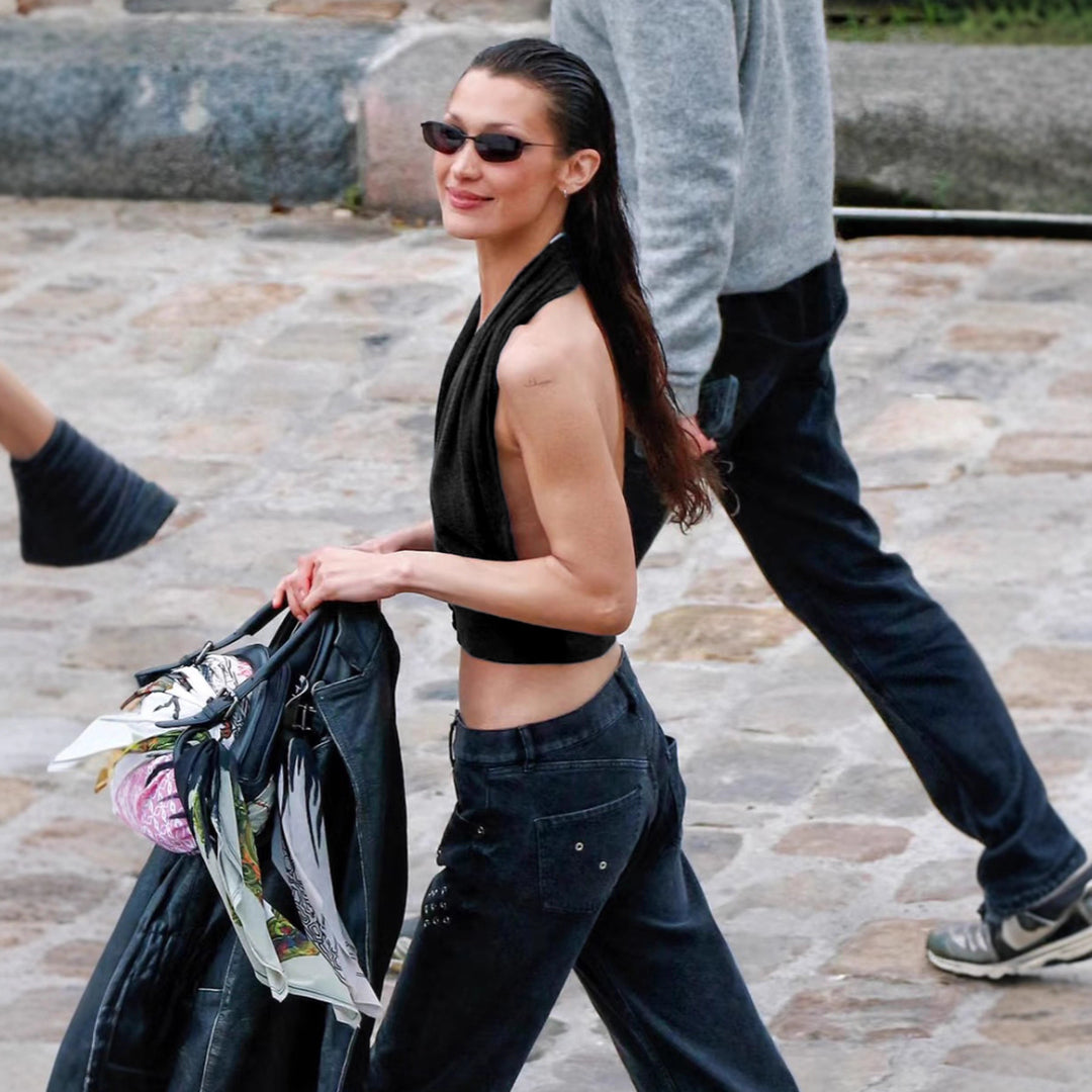 Dame Halter-top med dyp V-hals og figurformende snitt Skjora