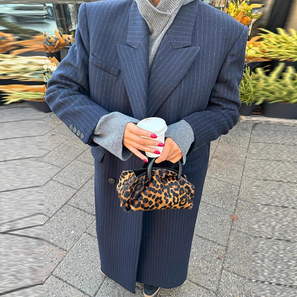 Dame Elegant Stripete Trench Coat med Dobbel Knepp og Praktiske Lommer Skjora
